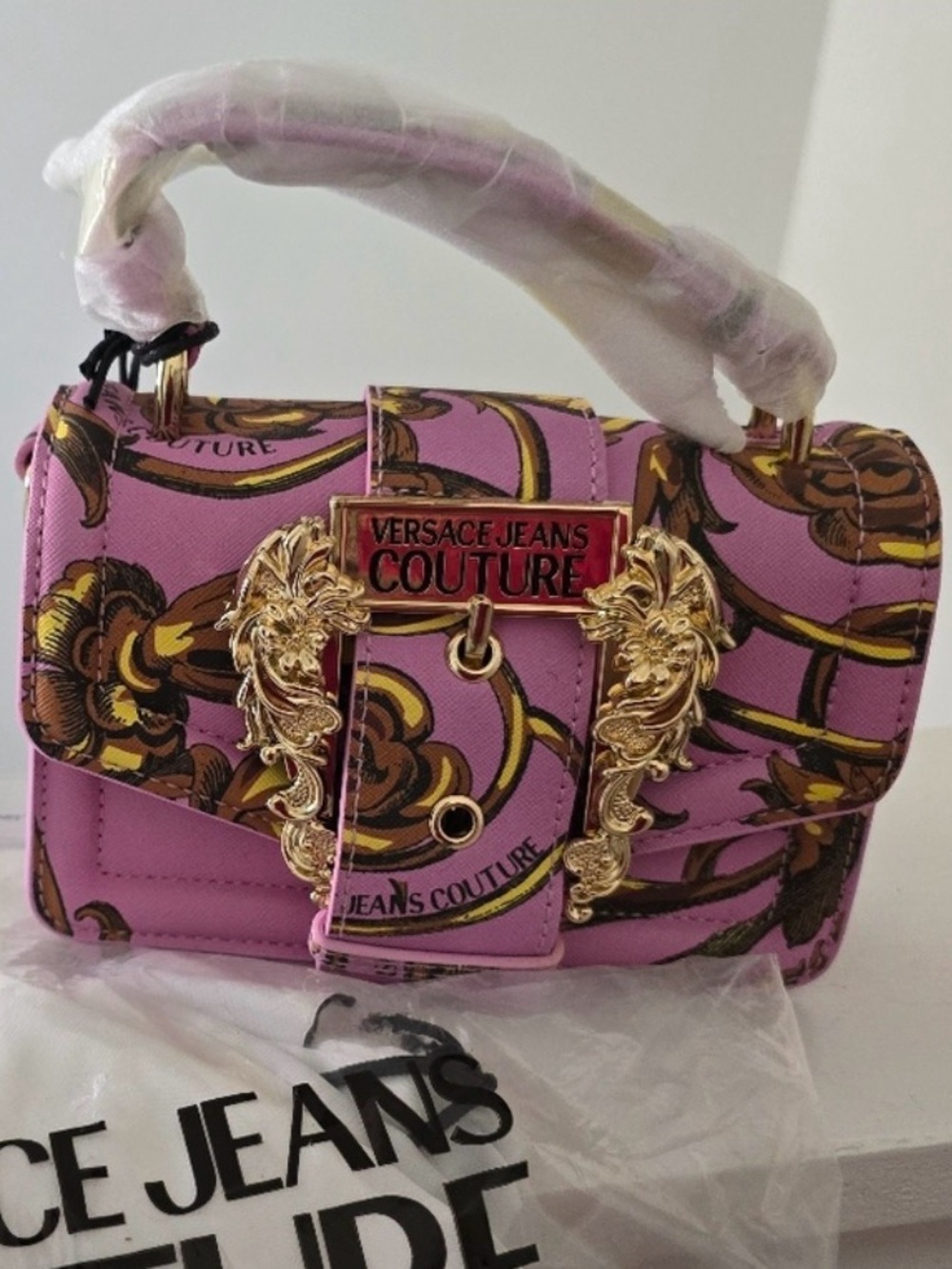 Versace Jean Collection Pink & Gold Baroque Crossbody Bag